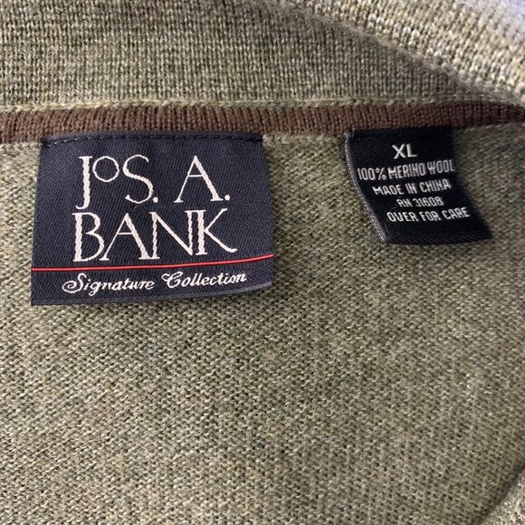 Jos A Bank Merino Wool Polo Sweater XL Green Knit Collar Buttons Long Sleeves - Picture 7 of 7